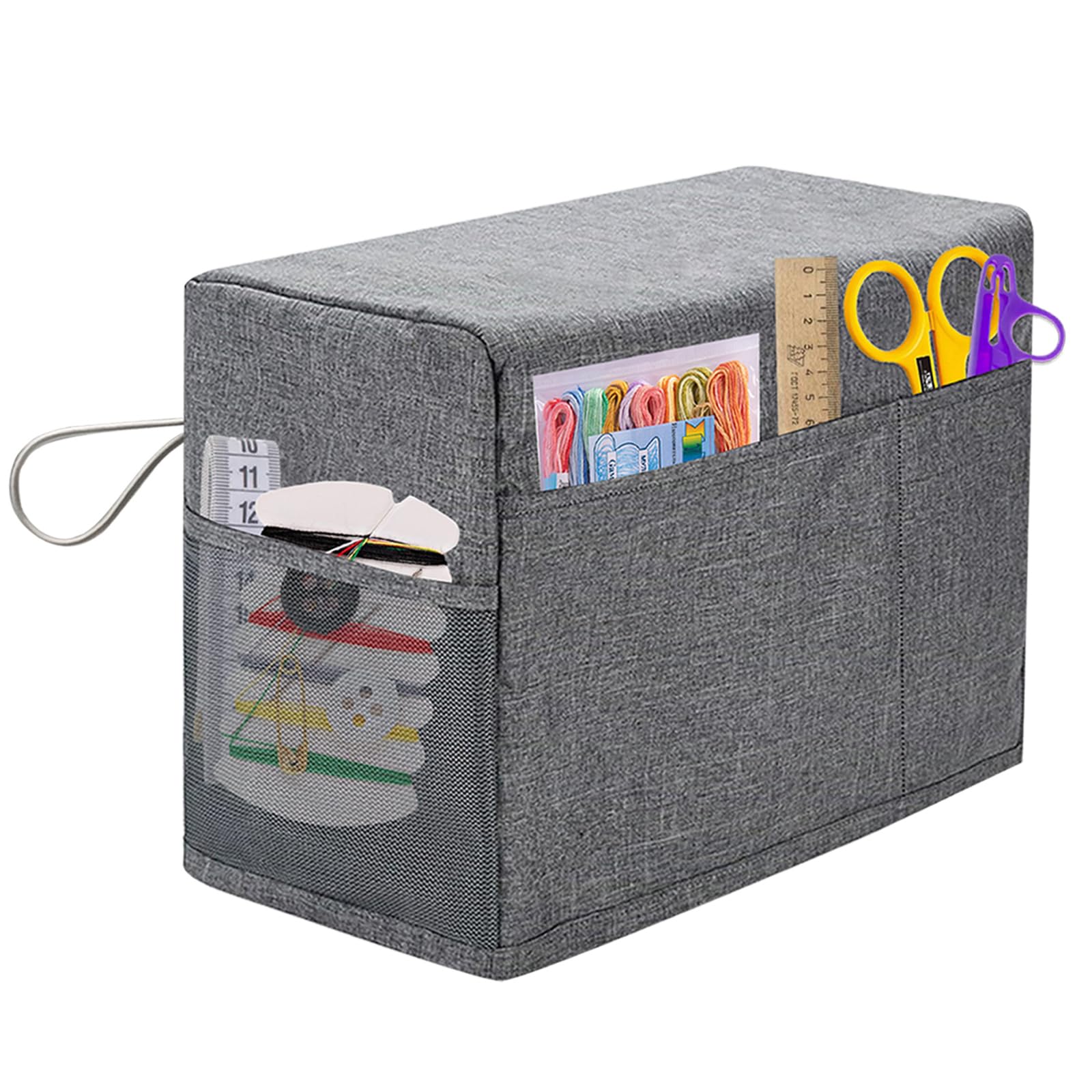 Sewing Machine Cover, Protective Cover with Storage Pocket and Side Handles, Sewing Machine Cover Dust Cover for Most Standard Sewing Machine etc, Printed Sewing Patterns(Grey)