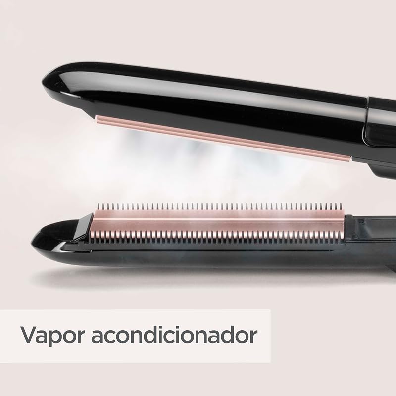 Ferro para alisar cabelo liso a vapor, preto