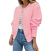 Kedera Pearl Trim Cardigan Spring Pink Sweater for Women Dressy 2025 Open Front Long Sleeve Beading Knit Outwear