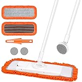 Lalafancy 18" Microfiber Flat Mop with 2 Reusable Washable Pads, 2 Scouring Pad and Scraper, 52" Long Handle Wet and Dust Flo