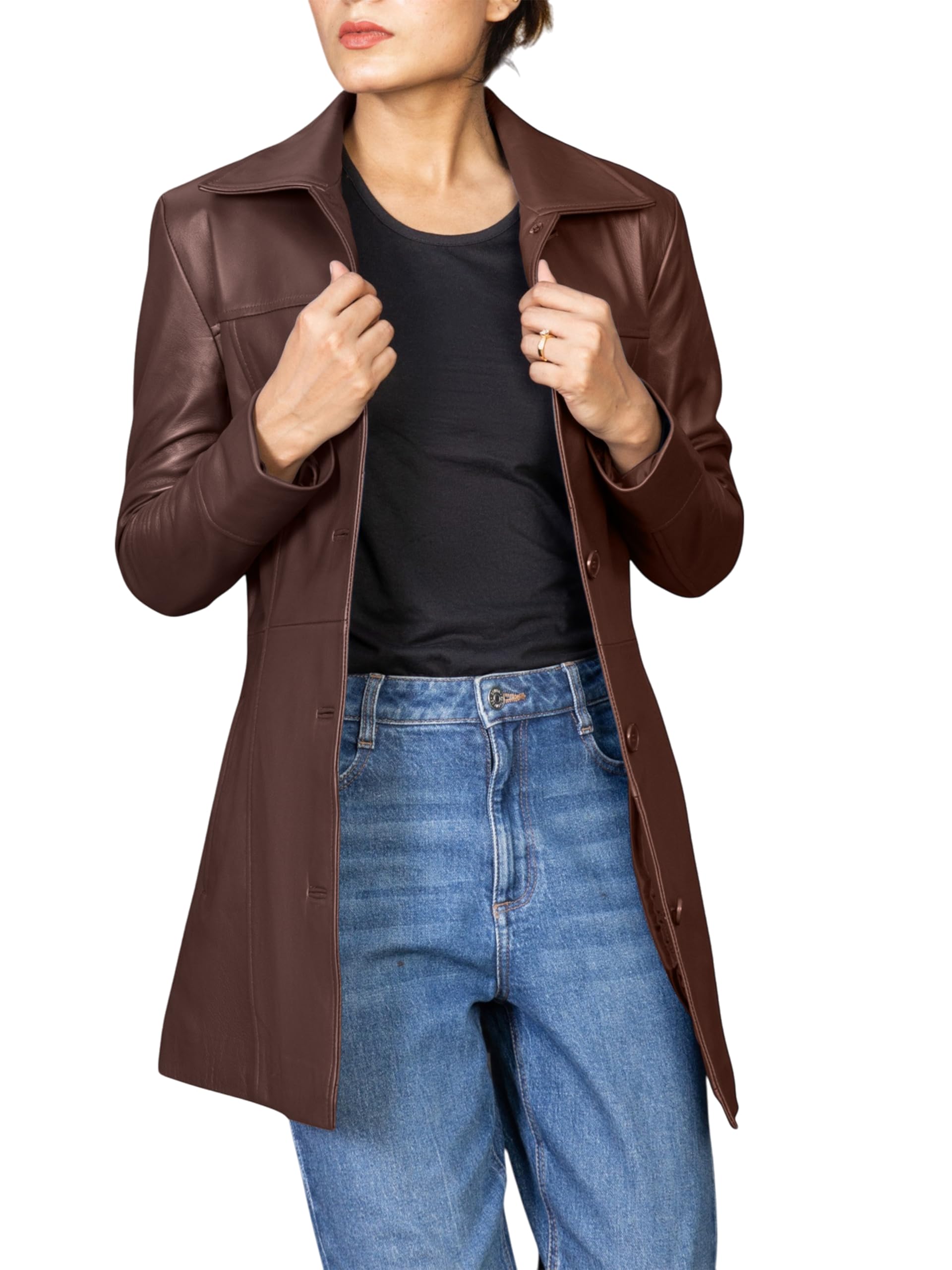 Jild Casual Car Coat Lambskin Leather Jacket Women