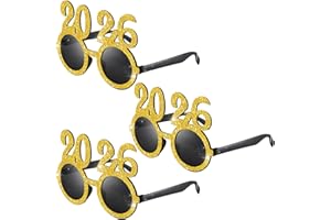 Flutesan 3 Pairs 2026 New Year Sunglasses Glitter 2026 Number Glasses Gold Silver Black Party Eyeglasses for New Years Eve