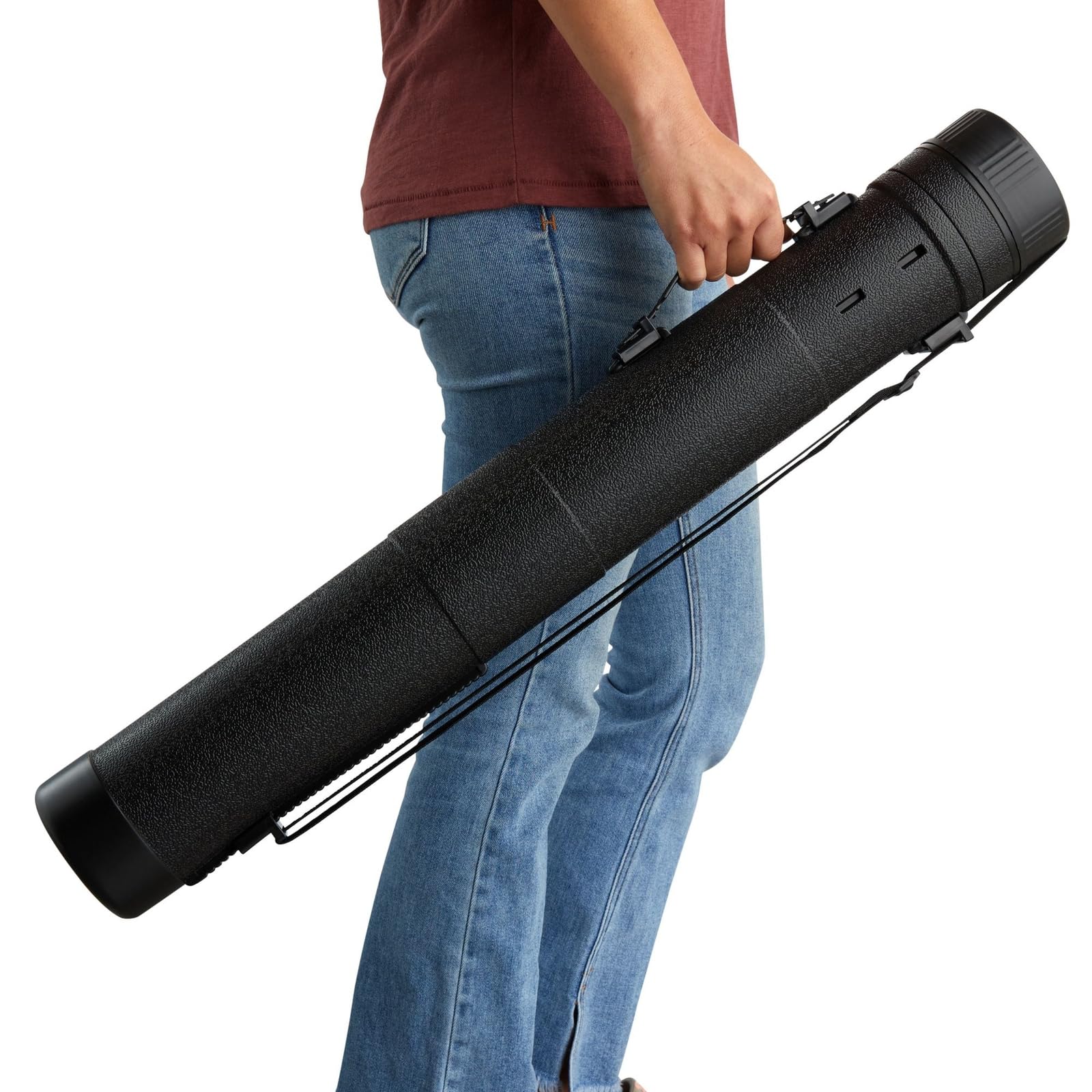 Juvale Extendable Poster Tube - Telescoping 30-49 in Poster Carrying Case - Adjustable Shoulder Strap Blueprint Tube - High-Capacity Art Storage - 5 in Diameter, Black