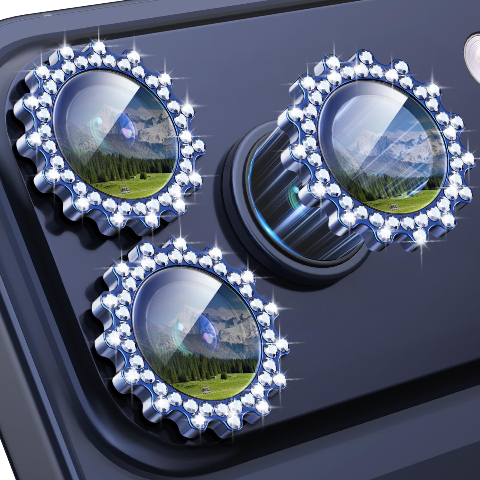 Xfilm for iPhone 17 Pro / 17 Pro Max Camera Lens Protector Gear Bling Diamond, Individual Metal with 9H Hardness, Scratch-Proof Camera Screen Protector, Stylish Accessories, Case Friendly (Blue)