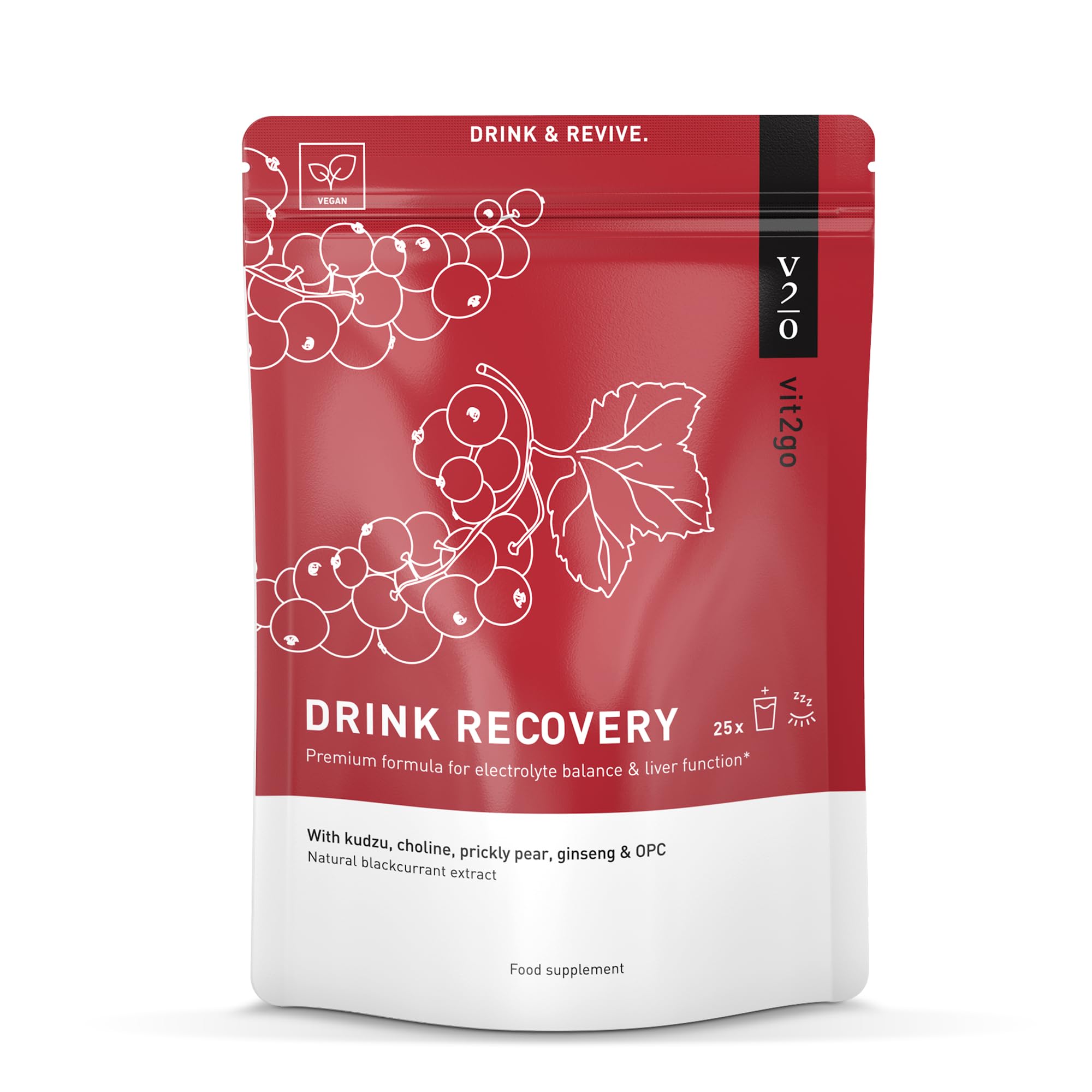 Vit2go Drink Recovery - Electrolyte Powder, Hydration, Recovery Powder with Vitamins, Choline, Kudzu Root, & L-Cysteine, Made in Germany, Vegan (25)