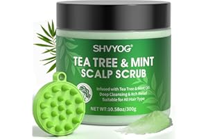 SHVYOG Scalp Scrub, Tea Tree Scalp Exfoliator, Scalp Exfoliator Scrub for Build Up, Itchy Scalp Relief Hair Treatment Nourishing Detox Hair Care with Scalp Massager, 10.58 oz