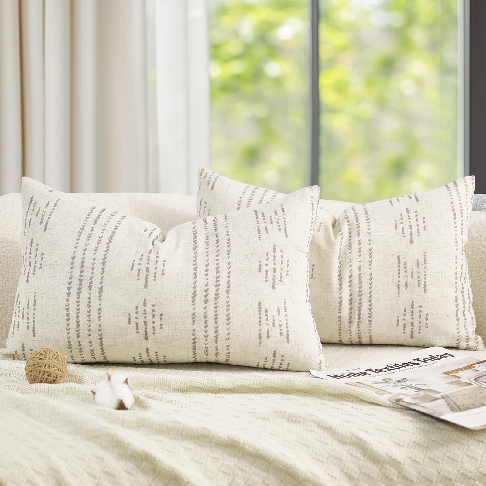 Photo 1 of jinchan Linen Pillow Covers Farmhouse Boho Gray Striped Mudcloth Pattern Cushion Covers Textured Durable Pillowcases for Sofa Couch Bed Living Room 12x20 Inch Grey Pack of 2