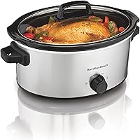 Hamilton Beach 6-Quart Slow Cooker with 3 Cooking Settings, Dishwasher-Safe Stoneware Crock & Glass Lid, Silver (33665)