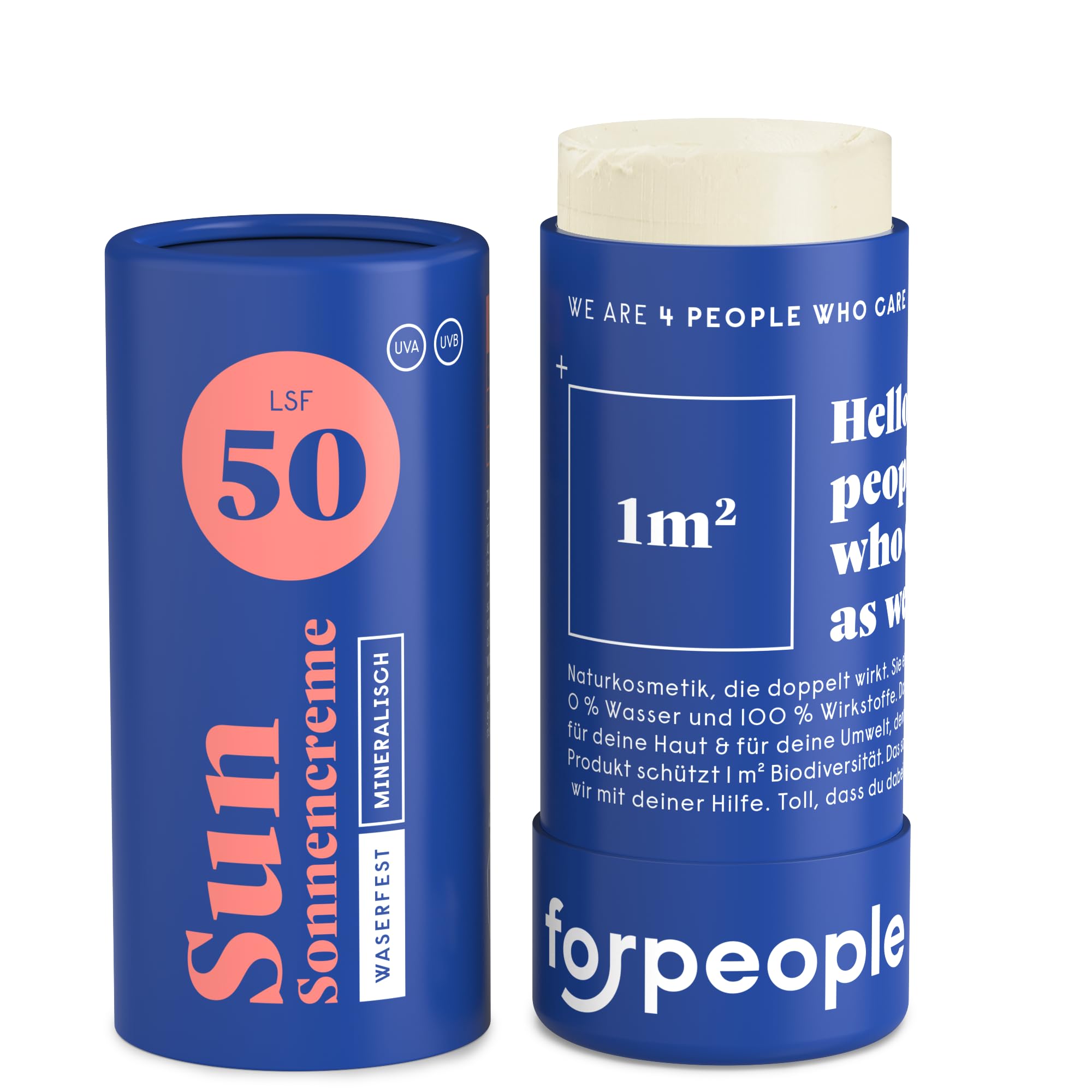 4peoplewhocare Sun Cream 50 Face - Nose White, Sun Stick Waterproof, Solid Mineral Sun Cream with Zinc, Face Sun Protection, Natural Cosmetics (60 g)