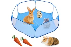 kathson Playpen for Small Animals Cage Tent, Breathable&Transparent Pets Playpen Folding Exercise Pop Open Outdoor/Indoor Portable Fence with Carrots for Guinea Pig Hamster Rabbit Rat Gerbils(Blue)