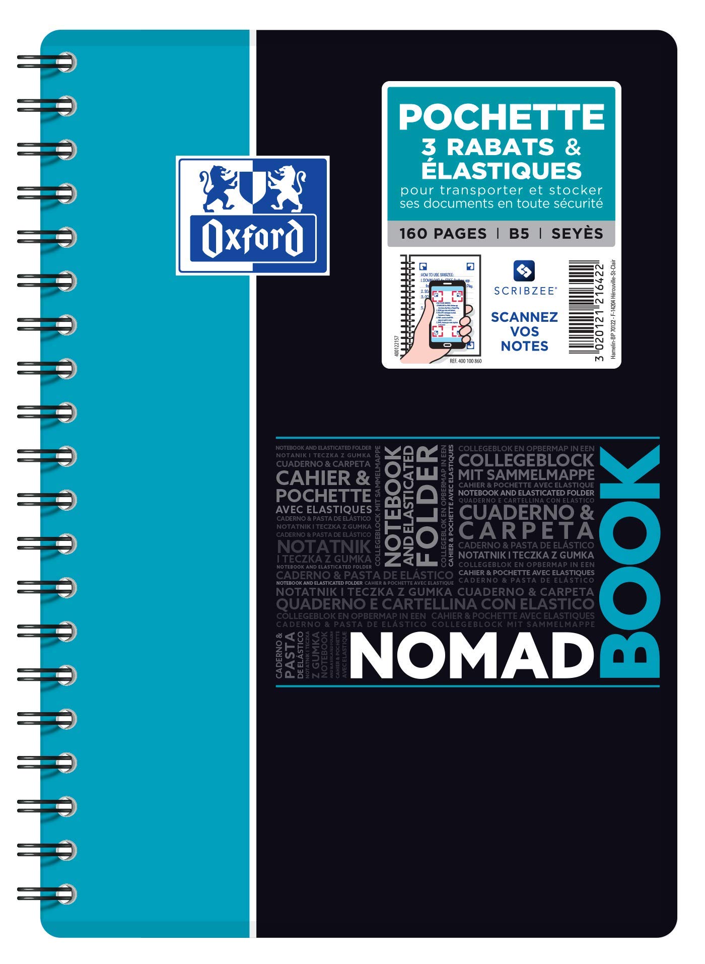 400100860 Oxford Nomadbook Student Spiral Notebook 160 Pages Small Squares 5 x 5 mm (17.6 x 25 cm Random Color