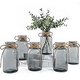 Vintage Glass Vases for Flowers, Set of 6 Grey Vases for Farmhouse Wedding Centerpiece Cylinder Bottle for Reception Table De