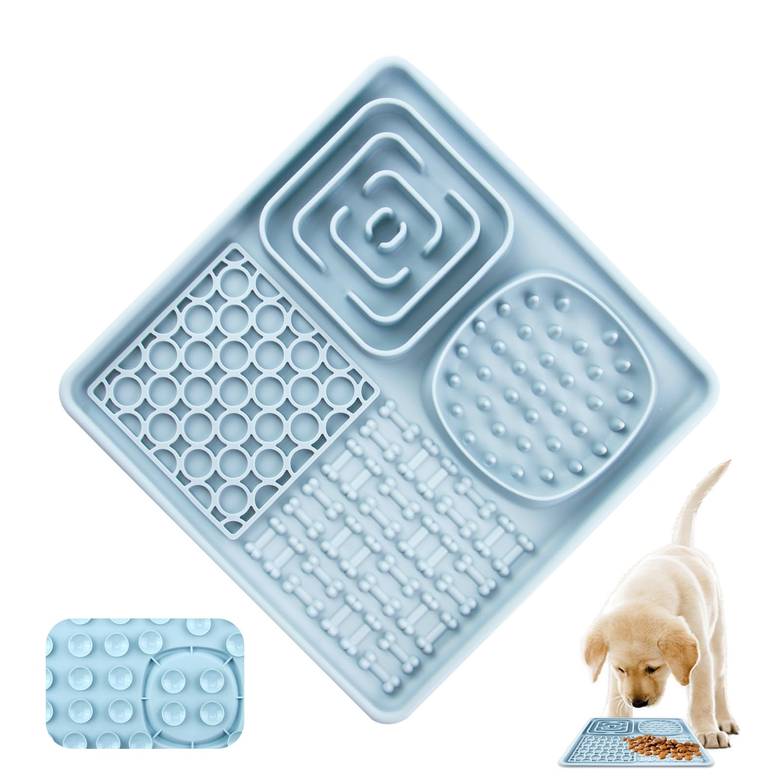 Hugwait Blue Lick Mat for Dogs & Cats, 4-in-1 Slow Feeding & Anxiety Relief, BPA-Free Silicone, 38 Suction Cups