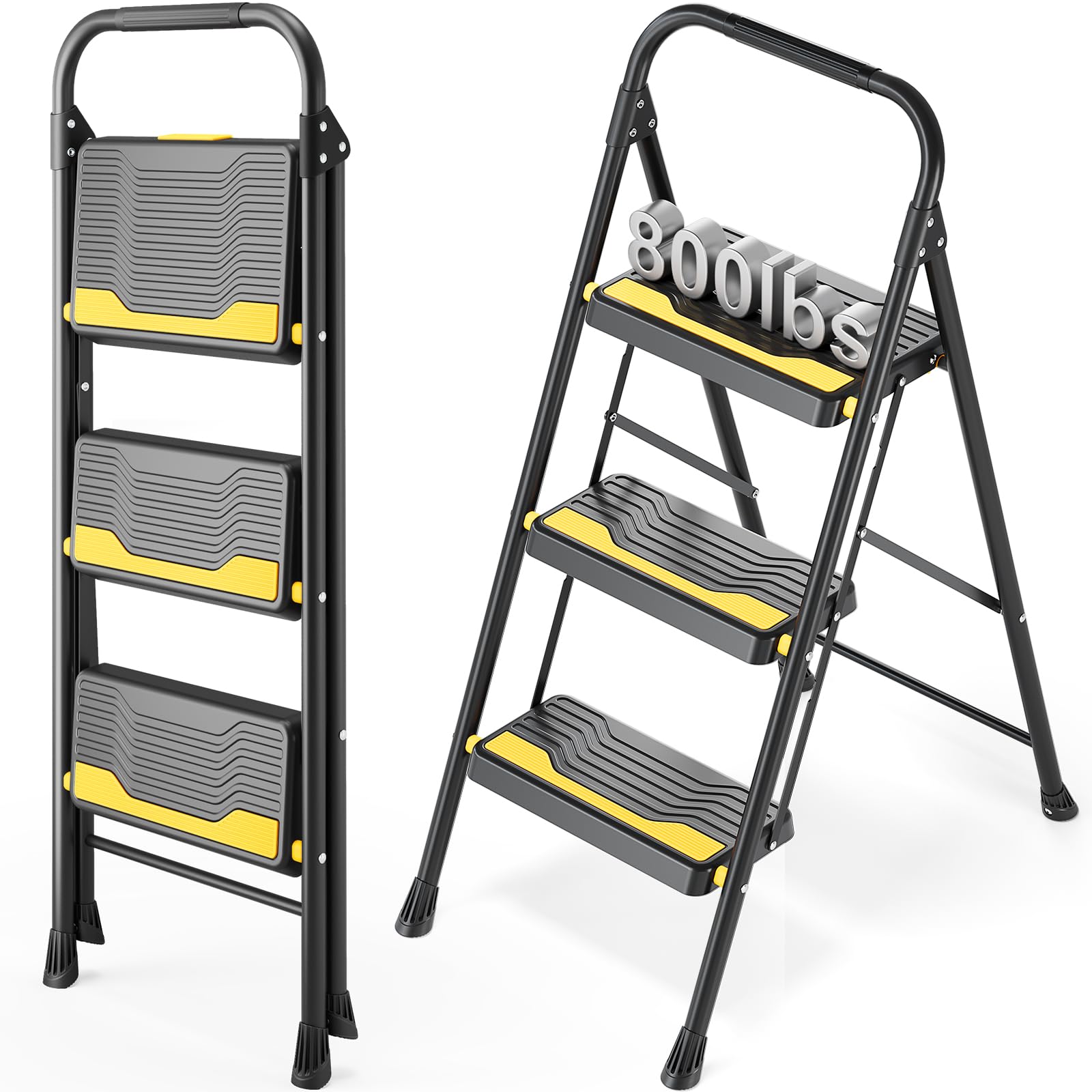 Urackify 3 Step Ladder, Heavy-Duty 800lb