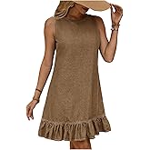 SOLY HUX Women's Denim Dress Sleeveless Button Back Ruffle Short Jean Dresses Cute Summer Tank Dress