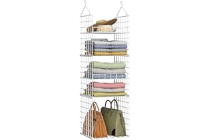 Yociyoga 5 Tier Closet Organizers and Storager, Adjustable Hanging Shelf Metal Wire Wardrobe Basket with 2 Sturdy Hooks for Bedroom, Livingroom (White)