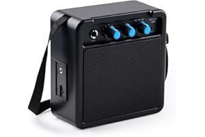 UZOCHI Mini Guitar Amp Rechargeable Electric Guitar Amplifer 5W, Clean Overdrive Effects, Portable Small Amp with Headphone Jack for Practice, Black