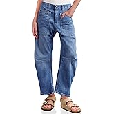 PLNOTME Womens Baggy Barrel Horseshoe Jeans High Waisted Wide Leg Vintage Denim Pants with Front Pockets