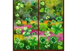 VEYLIN Extra Large St Patrick's Day Window Clings, 8 Sheets Green Shamrock Window Decal Stickers for Home Office Decorations