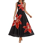 ZESICA Women's Summer Sleeveless Floral Maxi Dress 2026 Casual Crewneck Mesh A Line Flowy Boho Beach Party Long Dresses
