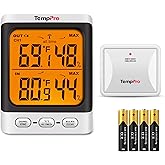 TempPro Indoor Outdoor Thermometer Wireless, 500 ft Outside Thermometer with Cold-Resistant Sensor, Outdoor Thermometer Waterproof for Patio with 3.3" LCD Backlit Display (Previously ThermoPro)
