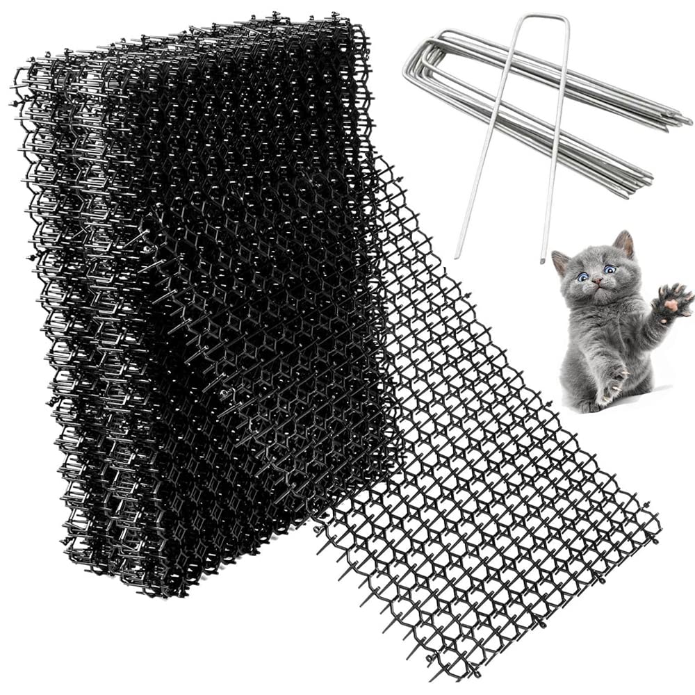 HEYOUTH Thorn Grid Animal Barrier, Cat Repellent Strips Animal Barrier with Spikes, 12 Pack 40x20 cm Anti Cat Network with 8 U-shaped Ground Anchors, for Garden, Spikes, Animal Repellent