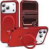 SKYLMW Compatible with iPhone 17 Pro Case with Invisible Magnetic O-Ring Stand Military-Grade Phone Case for iPhone 17 Pro 6.3" [Compatible with Mag-Safe][Great Grip Feeling], Red