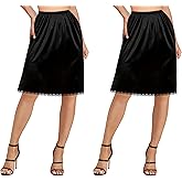 Dressever 2 Pieces Half Slips for Under Dresses Satin Long Underskirt Soft Slip for Women Skirt Extenders with Lace Trim