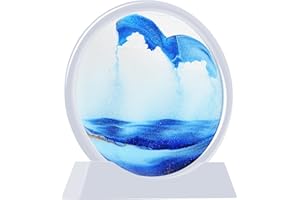 TKTM Liquid Motion Sandscape Round Moving Sand Art Sensory Toy Anxiety Fidget ADHD Relaxation Toy Home Office Desktop Decoration (White Frame, Blue, 7-in)