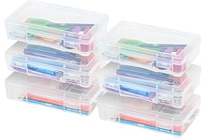 IRIS USA Pencil Case Box Storage Container for Organizing with Snap Lid, 6-Pack, Big Capacity Stackable Plastic Pen Pouch for