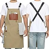 BOUND DUO Kitchen Apron - 3 Large Pockets, Cross Back Apron With Adjustable Straps, Cooking Kitchen Chef Apron For Women And Men, Wear-Resistant & Easy To Clean.(Khaki)