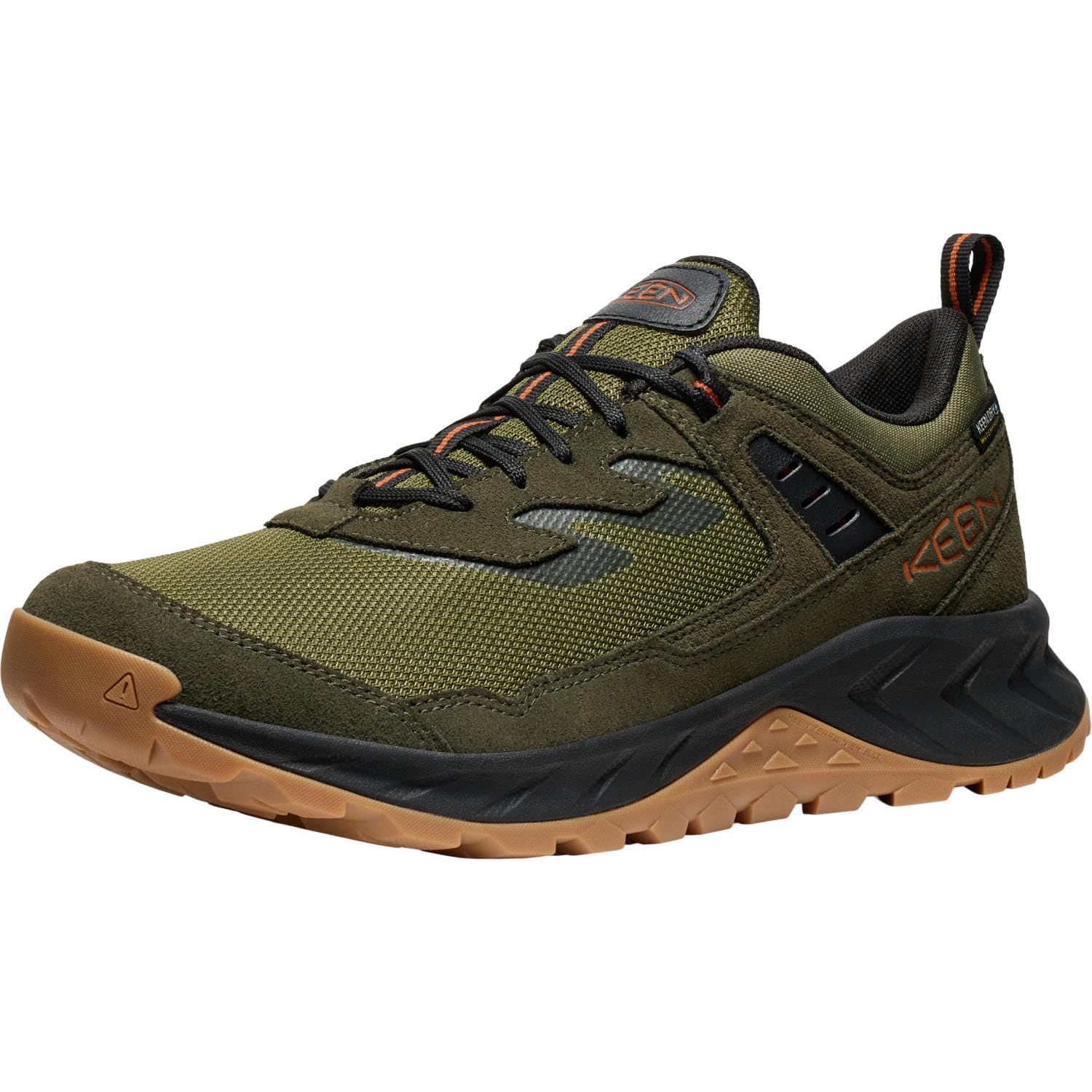 Photo 1 of KEEN Men's Hightrail Low Height Durable Lightweight Breathable Leather Waterproof Hiking Shoes, Winter Moss/Gold Flame, 12