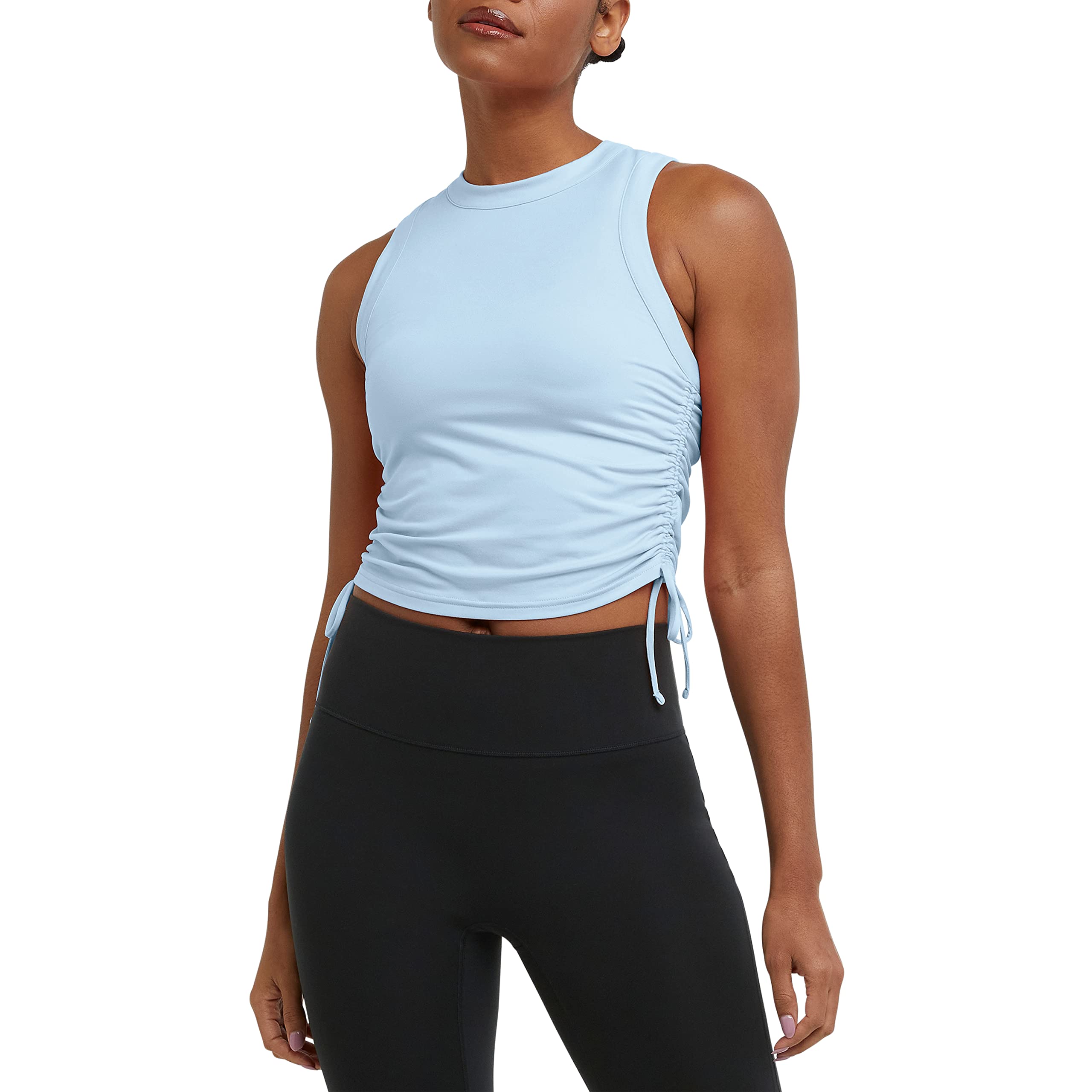 Photo 1 of Champion Women's Tank Top, Ruched Tank with Drawstrings for Women, Moisture-Wicking, Odor Control, Fitted, C Logo Ciel Blue