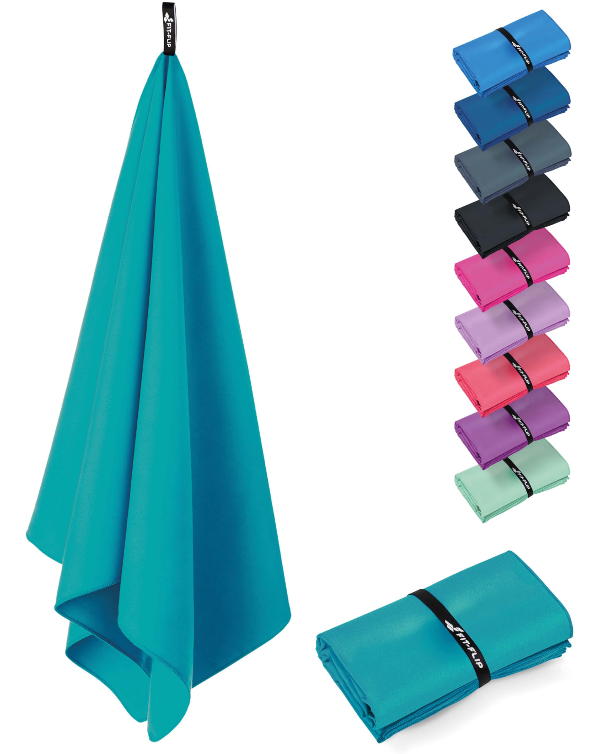 Fit-Flip Swimming towel – quick dry microfibre beach towel - ultra absorbent thin microfiber towels for travel, beach & gym - lightweight swim essentials (100x50cm, Petrol Blue)