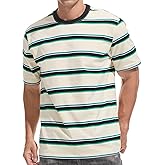KLIEGOU Men's Fashion Loose Fit Crewneck Stripe T-Shirt
