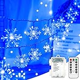 BrizLabs Blue Snowflake Lights, 40 LED 16.08ft Snow Flake Christmas String With Remote, Battery Twinkle, 8 Modes Xmas Waterproof for Outdoor Indoor Wedding Party Window Decor