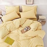 ETDIFFE Full Size Yellow Comforter Set, 3 Piece Farmhouse Gingham Grid Bed Set - Lightweight Buffalo Checkered Plaid Microfiber Down Alternative Comforter, 80x90