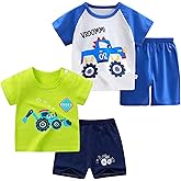 SUPFANS Baby Toddler Boys 4 Pieces T-shirts and Shorts Dinosaur Tops & Shorts Summer Outfits