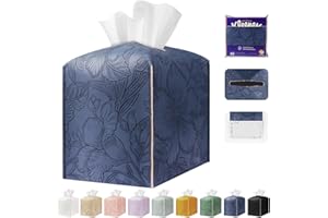 PARIERIS Square Tissue Cube Cover PU Leather Tissue Organizer with Bottom Belt for Bathroom, Tabletop, Kitchen, Night Stands, Office, Home, Car (Oceanblue)