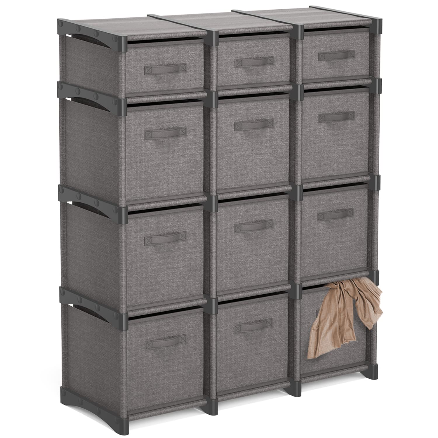 Photo 1 of 12 Cube Storage Organizer, Gray Storage Cubes Organizer Shelves, Sturdy Cubbies Storage Shelves with Cube Storage Organizer Bins, DIY Cube Shelf Organizer for Bedroom, Playroom, Office, & Dorm