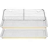 Ymiton Nonstick Ceramic Baking Sheet with Rack, 2-Pack 13x9 Quarter Sheet Pan,(External 10x14), Non-Toxic PTFE & PFOA Free Warp-Free Oven Safe 550°F Dishwasher Safe, Aluminized Steel, Gray Yellow
