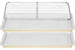 Ymiton Nonstick Ceramic Baking Sheet with Rack, 2-Pack 13x9 Quarter Sheet Pan, Non-Toxic, PTFE & PFOA Free, Warp-Free, Oven S