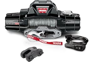 Warn Zeon 12-S 12V Electrical Utility Winch with 80 ft of 3/8 in Spydura Synthetic Rope & 12,000 lbs. for Trucks & SUVs - Includes Wired Remote and Epic Dual Pin "H" Shape Shackle Hyperlink (95950)