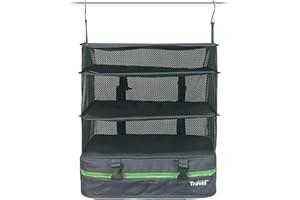 Stow-N-Go Portable Hanging Travel Shelves, Packing Organizer for Luggage. Carry on Closet with Hanger for Clothes. Expandable Packing Cube. Travel Essentials from Grand Fusion. Large, Dark Gray