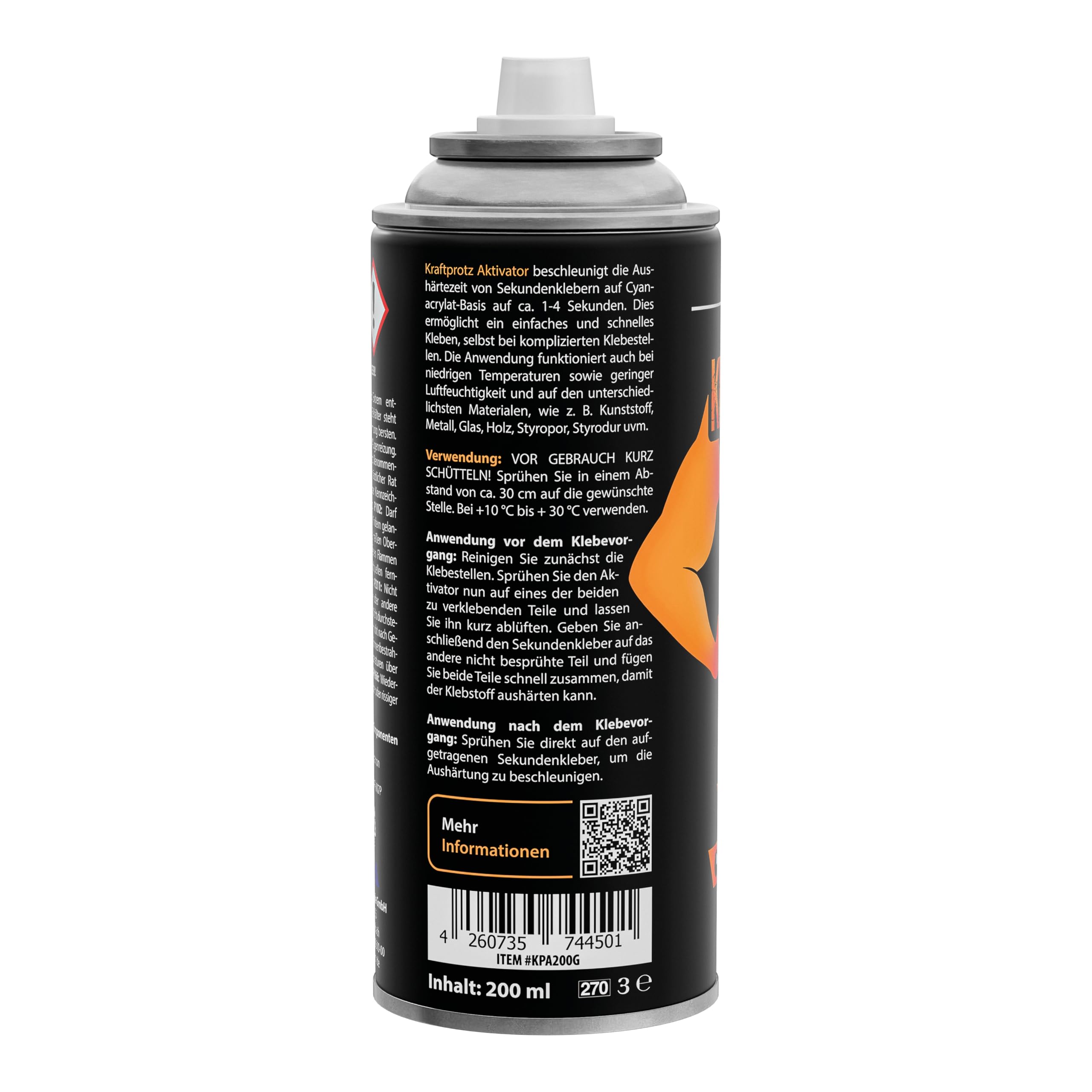 Aktivator Spray 200 ml für Sekundenkleber – Aushärtungsbeschleuniger blitzschnell in 1–4 Sek – hitze- & wasserfest, rückstandsfrei – für Cyanacrylat, Kunststoff, Glas, Metall, Holz – KRAFTPROTZ 2