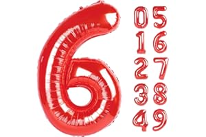 UPGESY Number Balloon 40 Inch Red 6 Balloon, Red Numbers Six 6 Birthday Balloon Party Supplies, 6 16 26 36 60 66 Foil Mylar Number Balloons Birthday Party Decor
