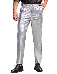 COOFANDY Men's Nightclub Metallic Silver Pants