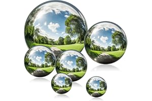 Mageeki Stainless Steel Gazing Ball, 6 Pcs 2-6 Inch Mirror Gazing Globe, Polished Shiny Sphere, Props of Photography, Gazing Balls for Home Garden Ornament (Silver)