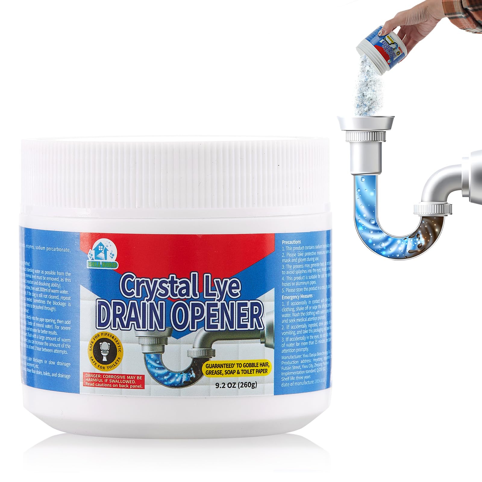 Bell Bird Kristall‑Abflussreiniger mit Natriumhydroxid, Extra Stark Rohrfrei Rohrreiniger Cleaner für Küche & Bad, Waschbecken, Abflüsse und Duschrohre - 1 Flasche