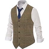 PJ PAUL JONES Men's Herringbone Tweed Suit Vest Casual Wool Blend Waistcoat